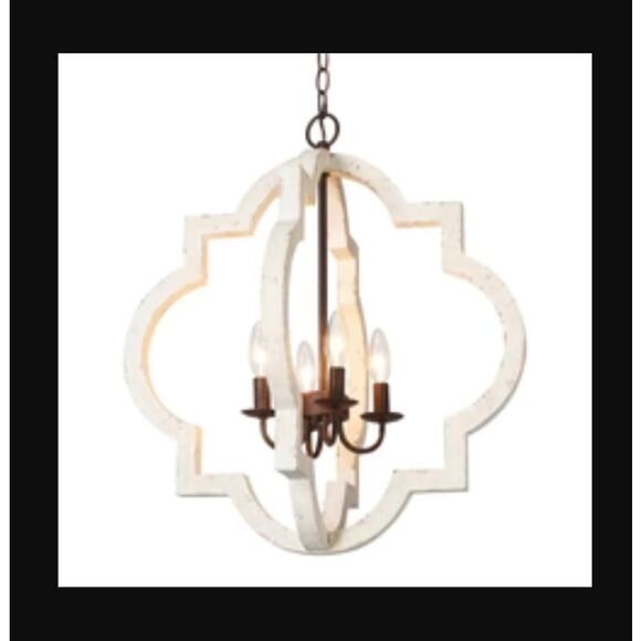 LNC Adrammelech Modern Farmhouse Mini Cage Chandelier in Whitewash A03701  NEW - Picture 1 of 4